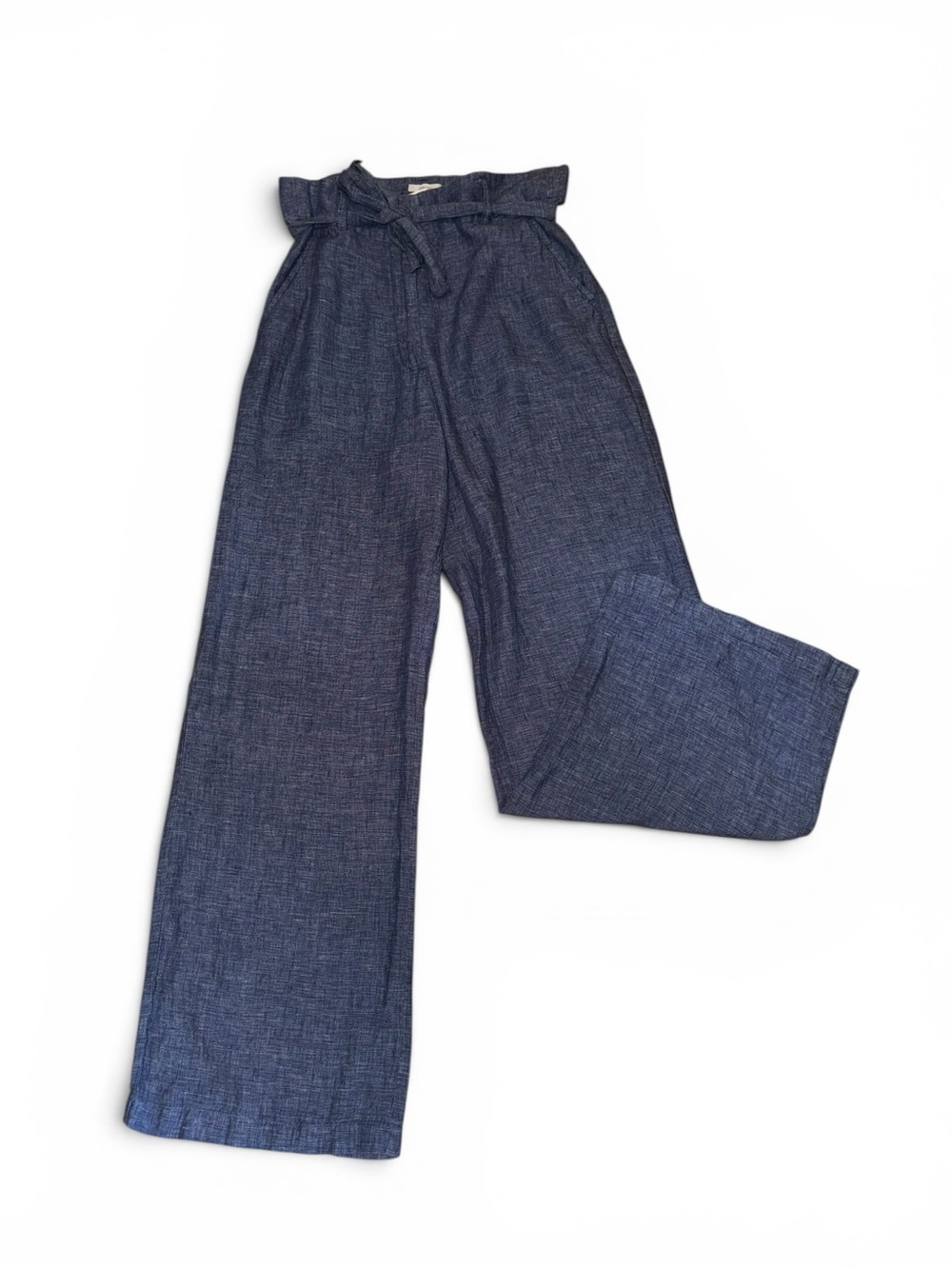 C&C California Blue Linen Blend Paper Bag Waist Wide Leg Pants | Size 10